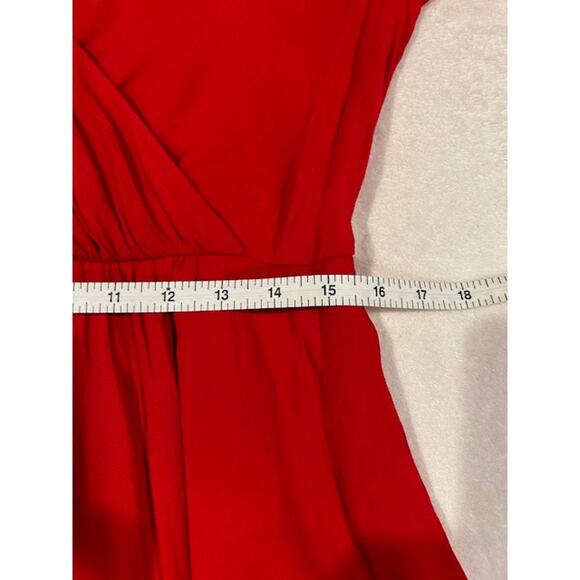 lORANE NWT Red Viscose Dress Brazil Romantic Feminine Midi Faux Wrap Party LARGE - Picture 8 of 15